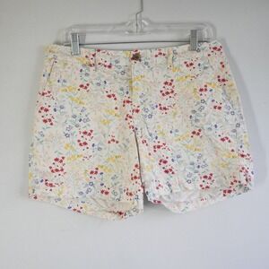 Old Navy Everyday Shorts 6 White Floral Cotton Chino Mid Rise 3.5 Inseam Preppy